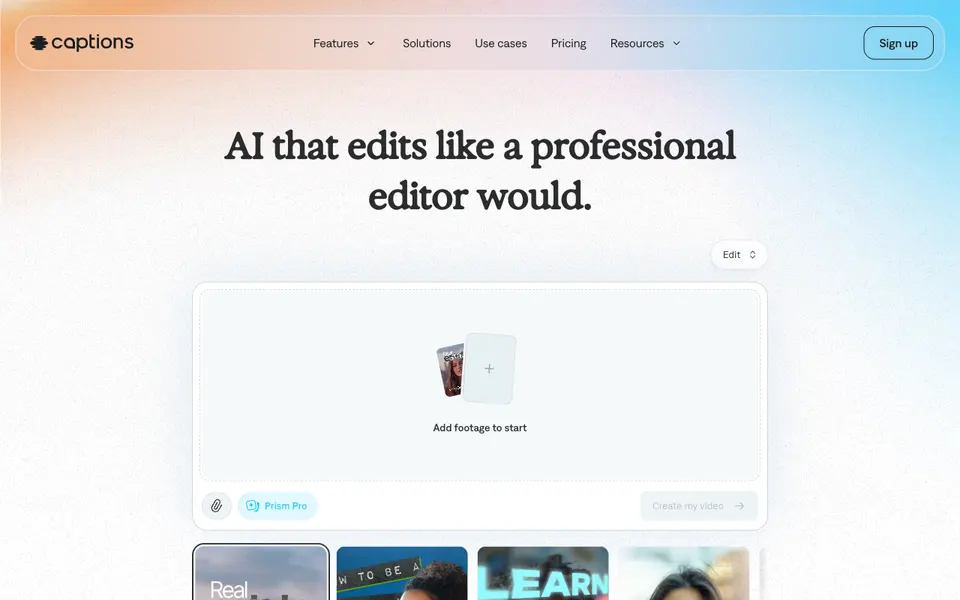 Captions website preview