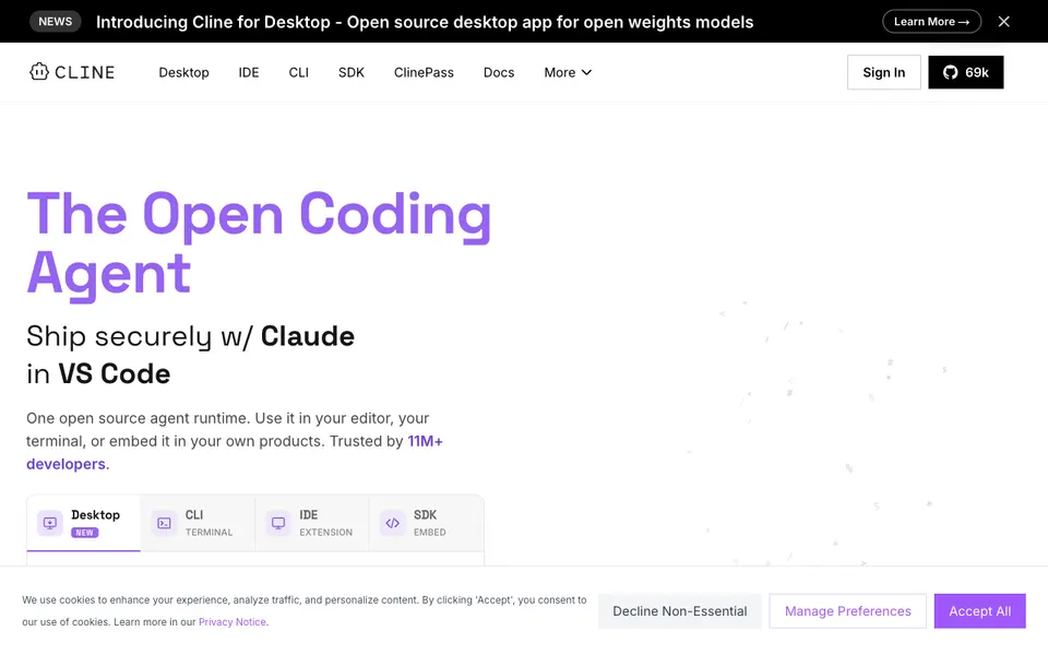 Cline website preview