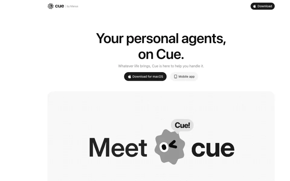 Cue by Manus website preview