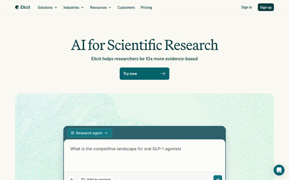 Elicit website preview