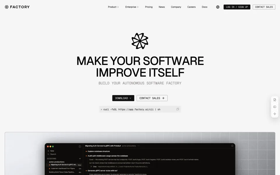 Factory / Droid website preview