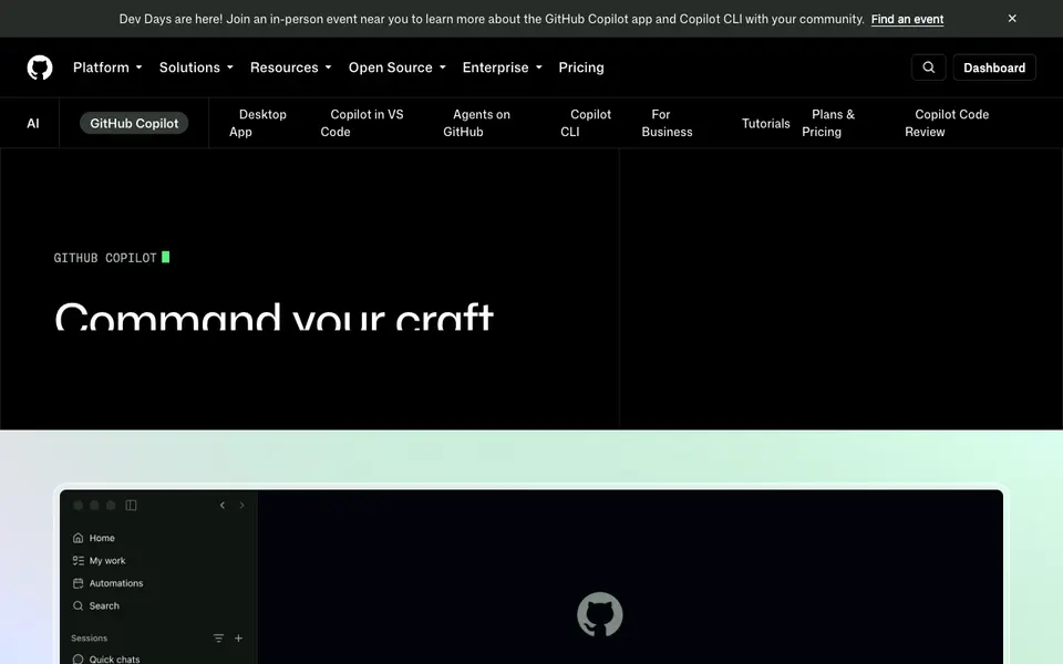 GitHub Copilot website preview