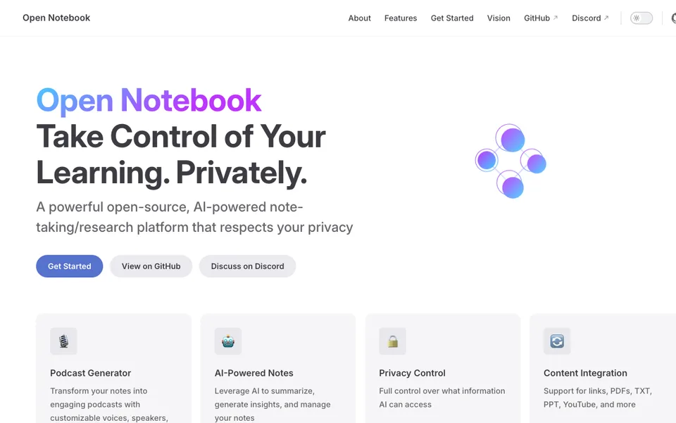 Open Notebook website preview