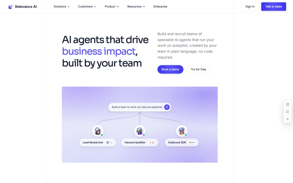 Relevance AI website preview