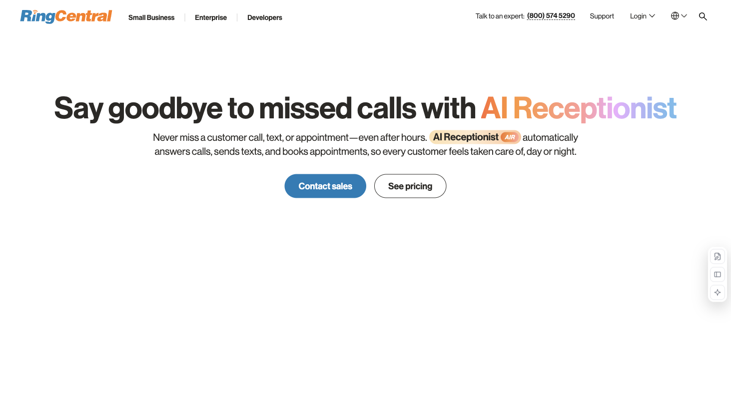 RingCentral AI Receptionist website preview