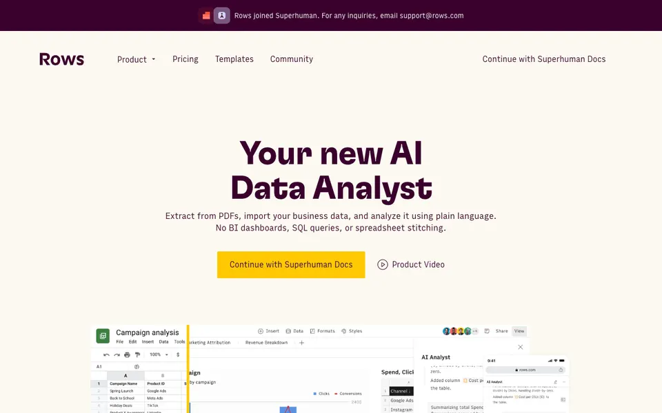 Rows website preview