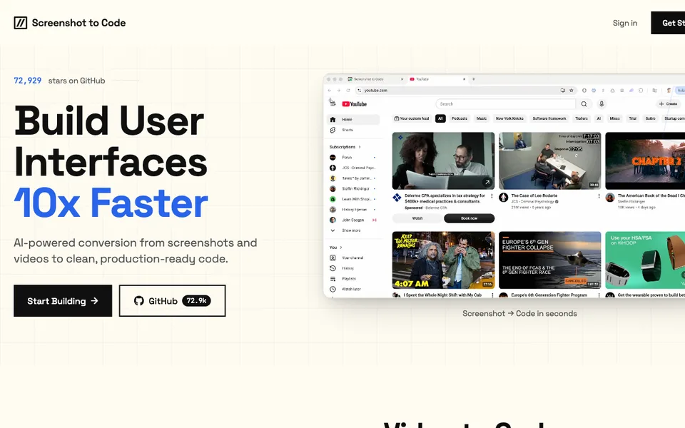 Screenshot to Code website preview