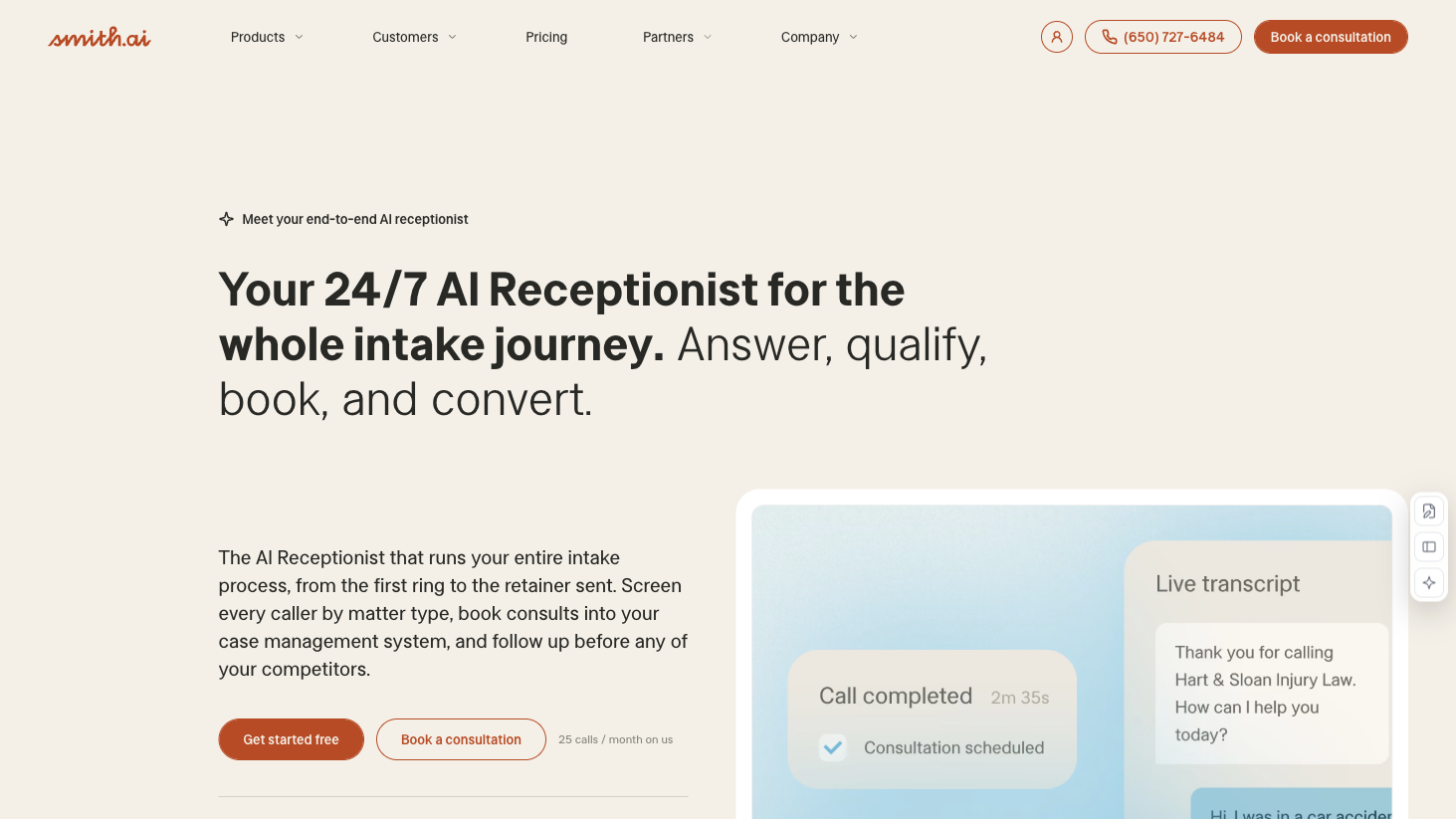 Smith.ai AI Receptionist website preview