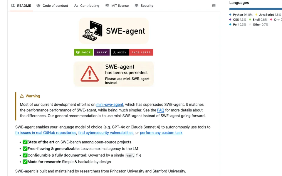 SWE-agent website preview