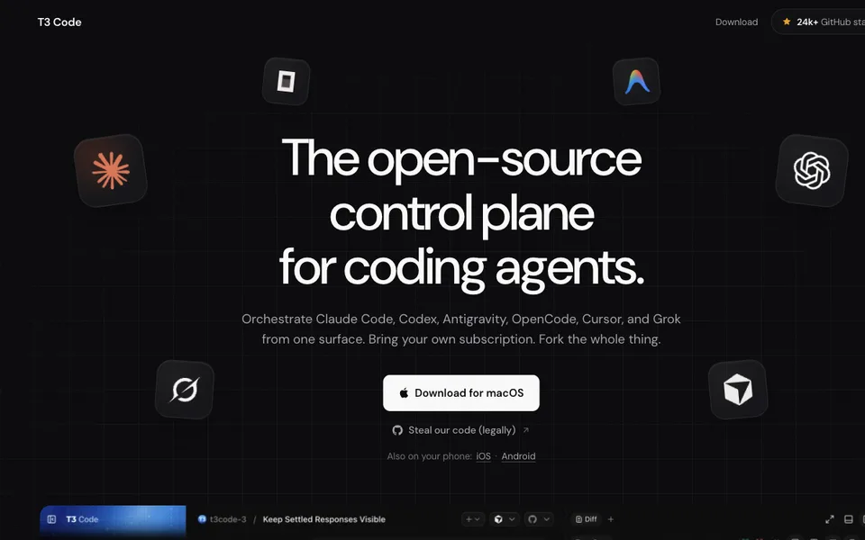 T3 Code website preview