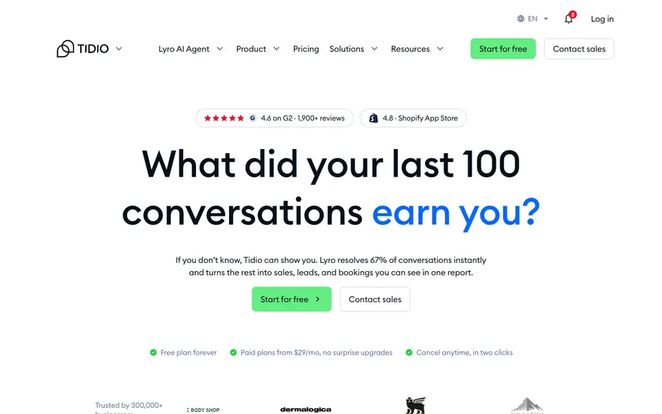Tidio Lyro website preview