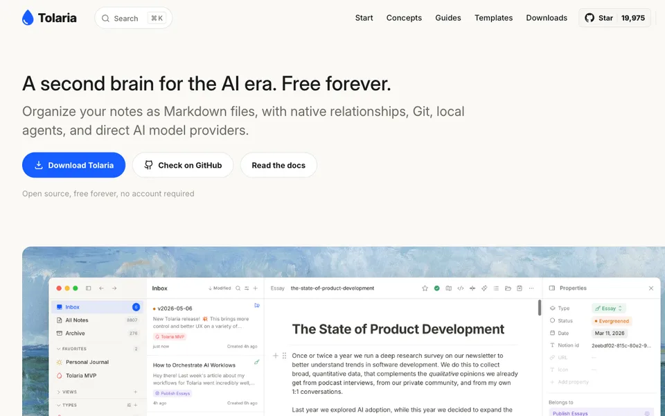 Tolaria website preview