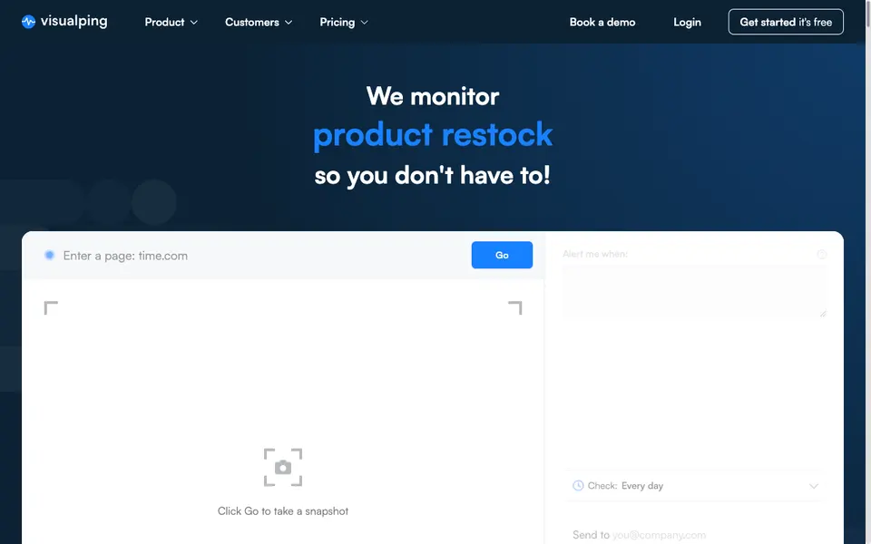 Visualping website preview