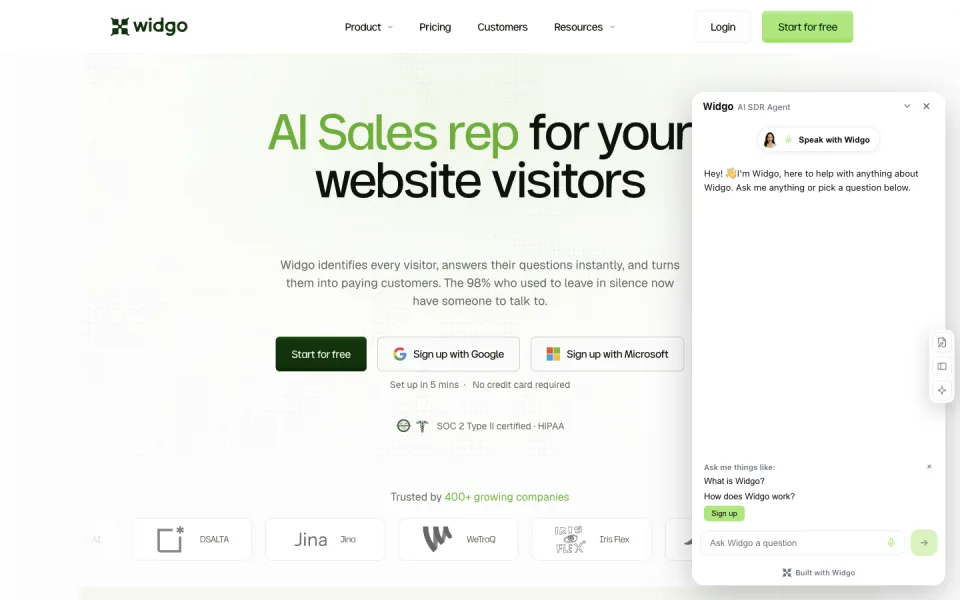 Widgo website preview